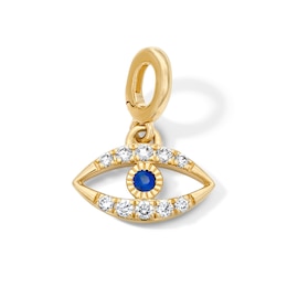 1/8 CT. T.W. Certified Lab-Grown Diamond and Blue Sapphire Evil Eye Necklace Charm in 10K Gold (F/VS2)