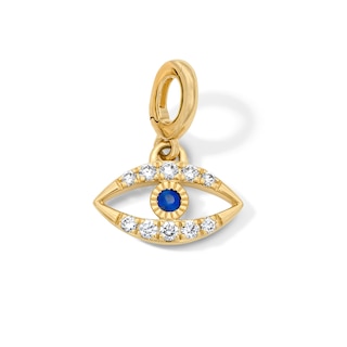 1/8 CT. T.W. Lab-Grown Diamond and Blue Sapphire Evil Eye Necklace Charm in 10K Gold (F/VS2)