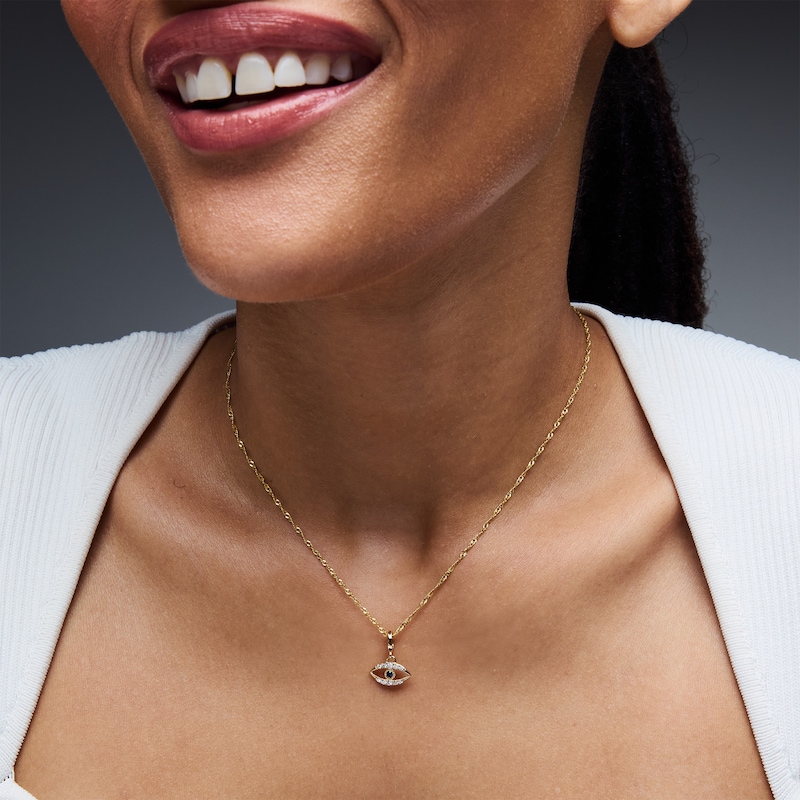 Main Image 2 of 1/8 CT. T.W. Certified Lab-Grown Diamond and Blue Sapphire Evil Eye Necklace Charm in 10K Gold (F/VS2)
