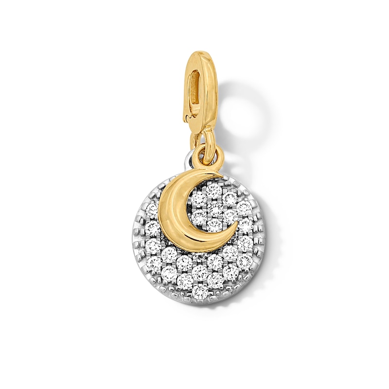 Main Image 1 of 1/3 CT. T.W. Lab-Grown Diamond Moon Overlay Necklace Charm in Sterling Silver and 10K Gold (F/VS2)