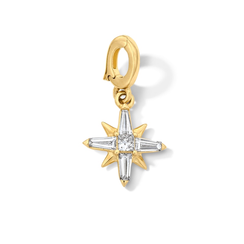 Main Image 1 of 1/4 CT. T.W. Princess and Baguette-Cut Certified Lab-Grown Diamond Starburst Necklace Charm in 10K Gold (F/VS2)