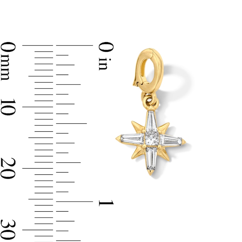 Main Image 4 of 1/4 CT. T.W. Princess and Baguette-Cut Certified Lab-Grown Diamond Starburst Necklace Charm in 10K Gold (F/VS2)