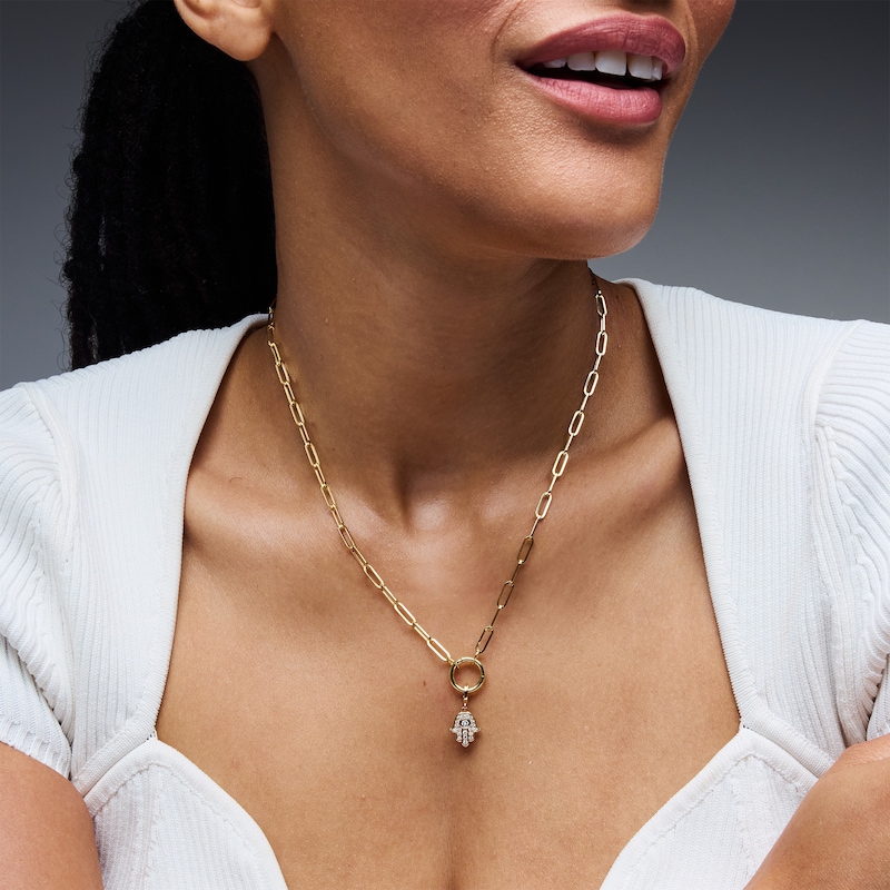Main Image 2 of 1/5 CT. T.W. Lab-Grown Diamond Hamsa Necklace Charm in 10K Gold (F/VS2)