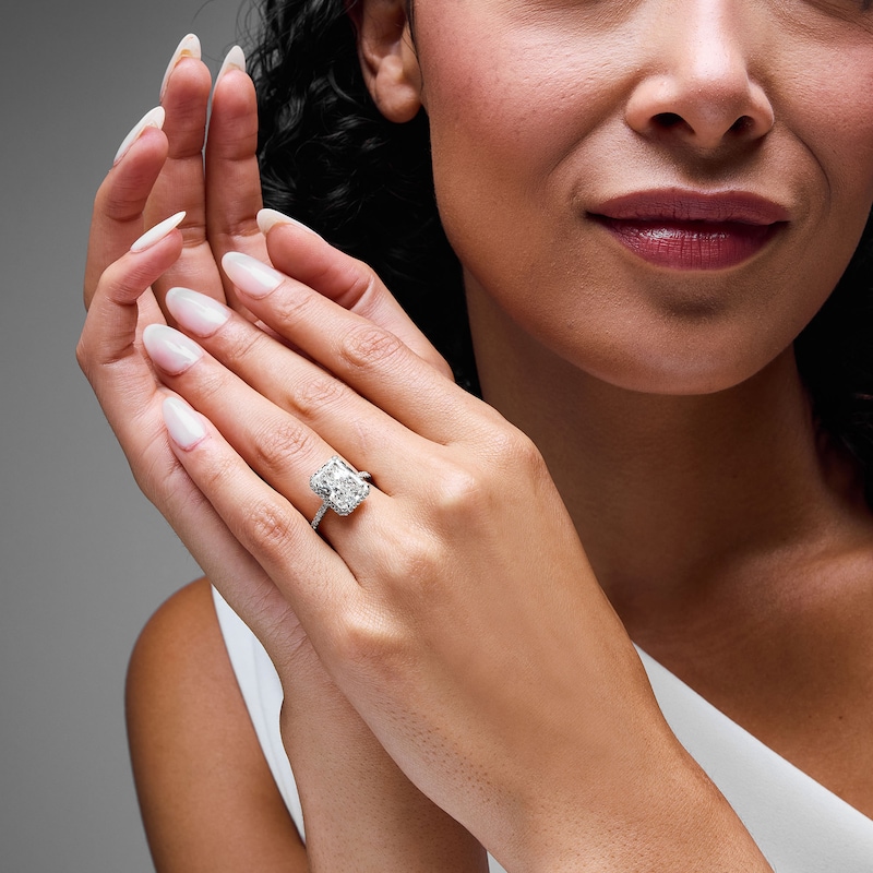 Main Image 2 of 6-1/2 CT. T.W. Radiant-Cut Certified Lab-Grown Diamond Frame Engagement Ring in 14K White Gold (F/VS2)
