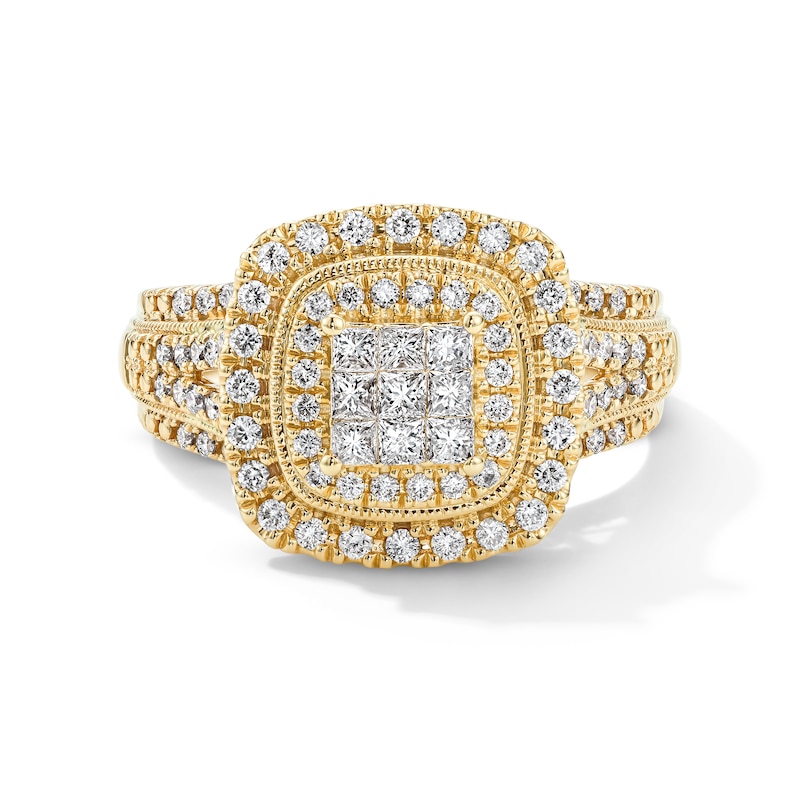 Main Image 1 of 3/4 CT. T.W. Princess-Cut Diamond Multi-Stone Double Frame Ring in 10K Gold