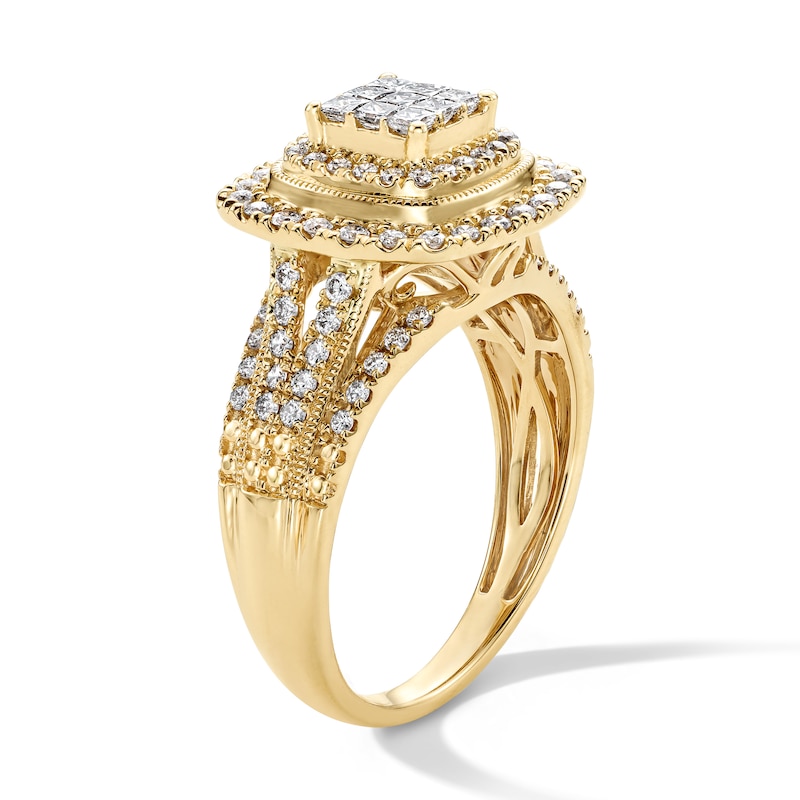 Main Image 4 of 3/4 CT. T.W. Princess-Cut Diamond Multi-Stone Double Frame Ring in 10K Gold