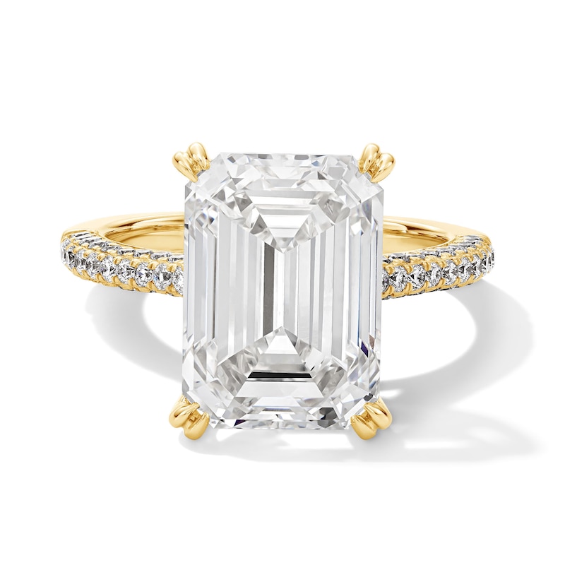 Main Image 1 of 8-3/4 CT. T.W. Emerald-Cut Certified Lab-Grown Diamond Engagement Ring in 14K Gold (F/VS2)