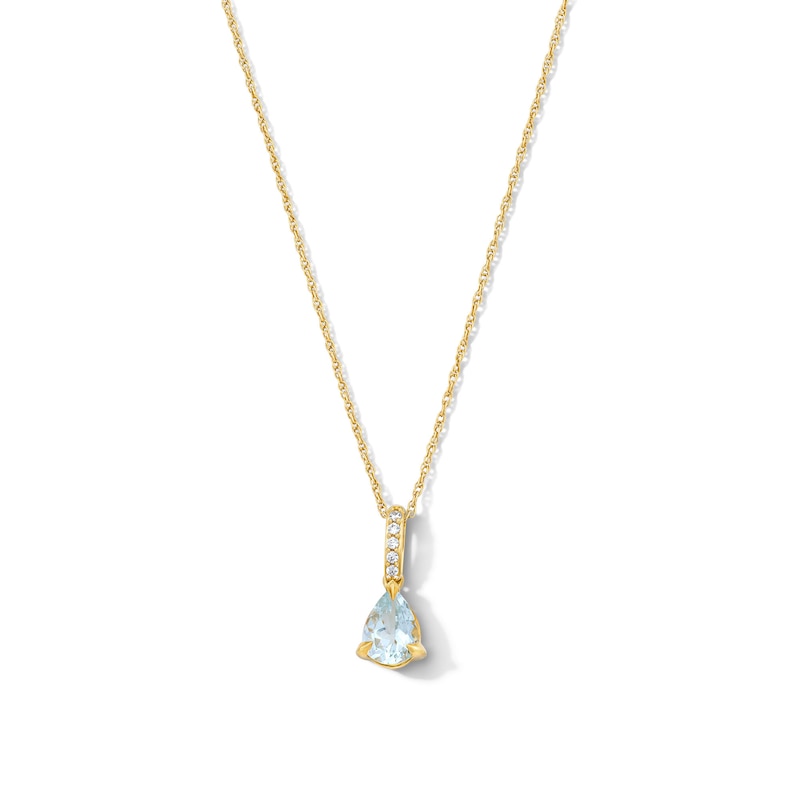 Main Image 1 of Pear-Shaped Aquamarine and Lab-Grown Diamond Accent Pendant in 10K Gold (F/VS2)