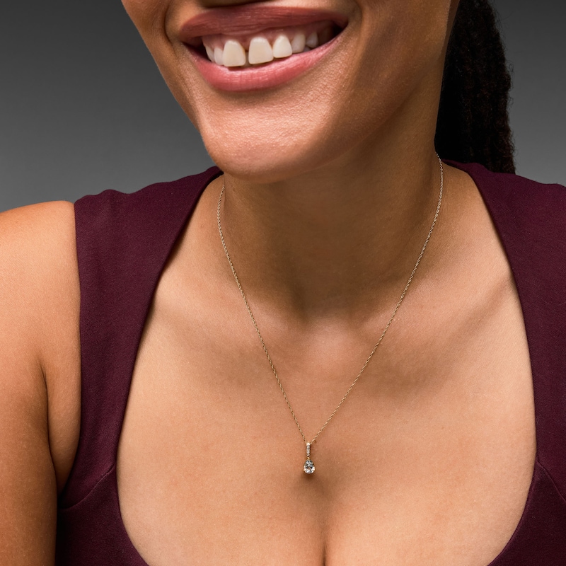 Main Image 2 of Pear-Shaped Aquamarine and Lab-Grown Diamond Accent Pendant in 10K Gold (F/VS2)