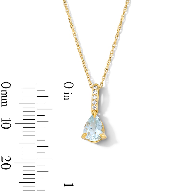 Main Image 2 of Pear-Shaped Aquamarine and Lab-Grown Diamond Accent Pendant in 10K Gold (F/VS2)