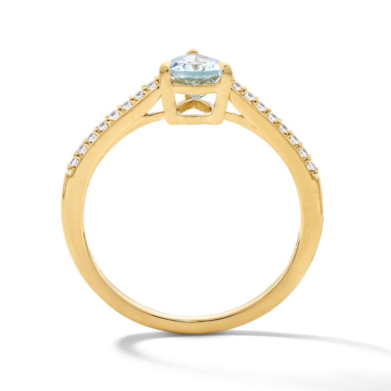 Main Image 2 of Pear-Shaped Aquamarine and 1/10 CT. T.W. Lab-Grown Diamond Ring in 10K Gold (F/VS2)