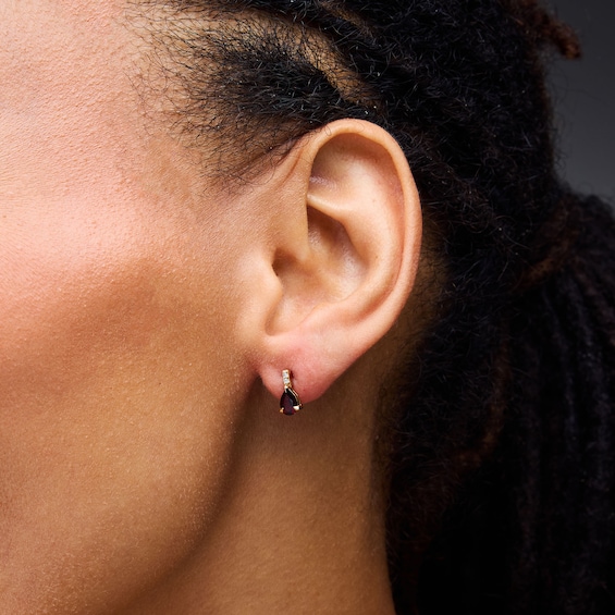 Pear-Shaped Garnet and Lab-Grown Diamond Accent Drop Earrings in 10K Gold (F/Vs2)