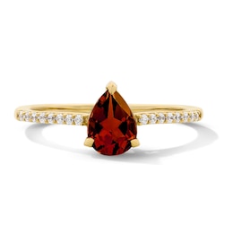 Pear-Shaped Garnet and 1/10 CT. T.W. Lab-Grown Diamond Ring in 10K Gold (F/VS2)