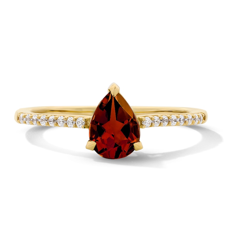 Main Image 1 of Pear-Shaped Garnet and 1/10 CT. T.W. Lab-Grown Diamond Ring in 10K Gold (F/VS2)