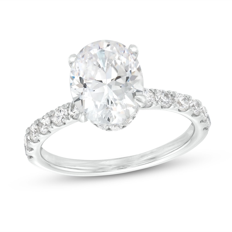 Main Image 1 of 2-3/4 CT. T.W. Oval Certified Lab-Grown Diamond Hidden Double Frame Engagement Ring in Platinum (F/VS2)