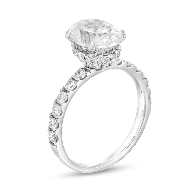 Main Image 3 of 2-3/4 CT. T.W. Oval Certified Lab-Grown Diamond Hidden Double Frame Engagement Ring in Platinum (F/VS2)