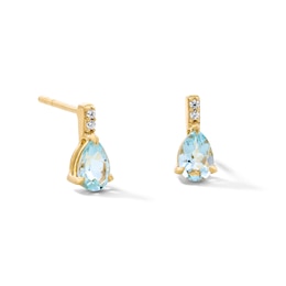 Pear-Shaped Aquamarine and Lab-Grown Diamond Accent Drop Earrings in 10K Gold (F/VS2)