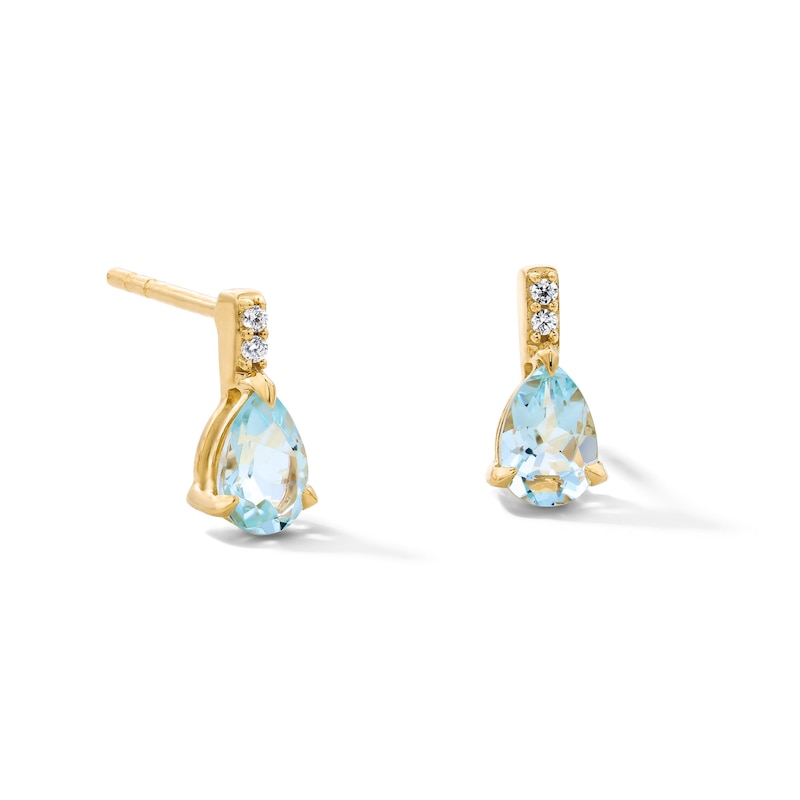 Main Image 1 of Pear-Shaped Aquamarine and Lab-Grown Diamond Accent Drop Earrings in 10K Gold (F/VS2)