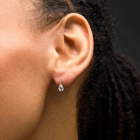 Pear-Shaped Aquamarine and Lab-Grown Diamond Accent Drop Earrings in 10K Gold (F/Vs2)