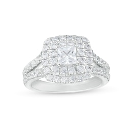 2 CT. T.W. Princess-Cut Certified Lab-Grown Diamond Double Cushion Frame Engagement Ring in Platinum (F/VS2)