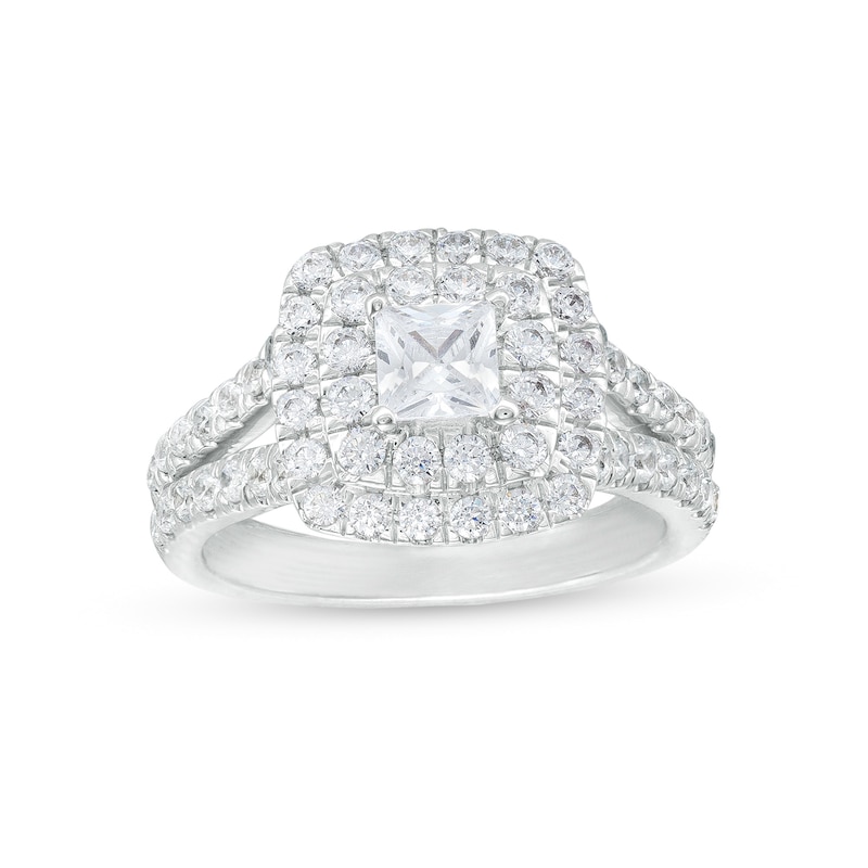 Main Image 1 of 2 CT. T.W. Princess-Cut Certified Lab-Grown Diamond Double Cushion Frame Engagement Ring in Platinum (F/VS2)