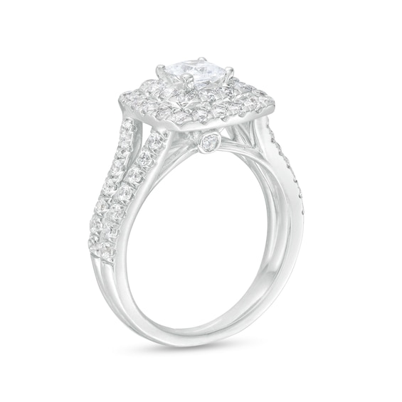 2 CT. T.w. Princess-Cut Certified Lab-Grown Diamond Double Cushion Frame Engagement Ring in Platinum (F/Vs2)