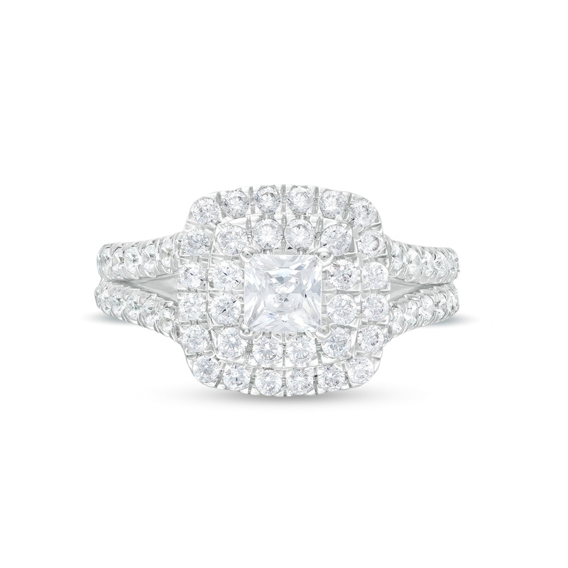 Main Image 4 of 2 CT. T.W. Princess-Cut Certified Lab-Grown Diamond Double Cushion Frame Engagement Ring in Platinum (F/VS2)