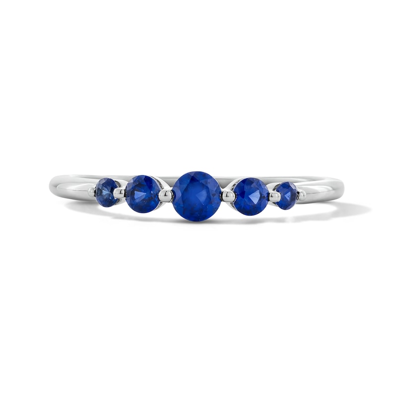 Main Image 1 of Blue Lab-Created Sapphire Five-Stone Ring in Sterling Silver