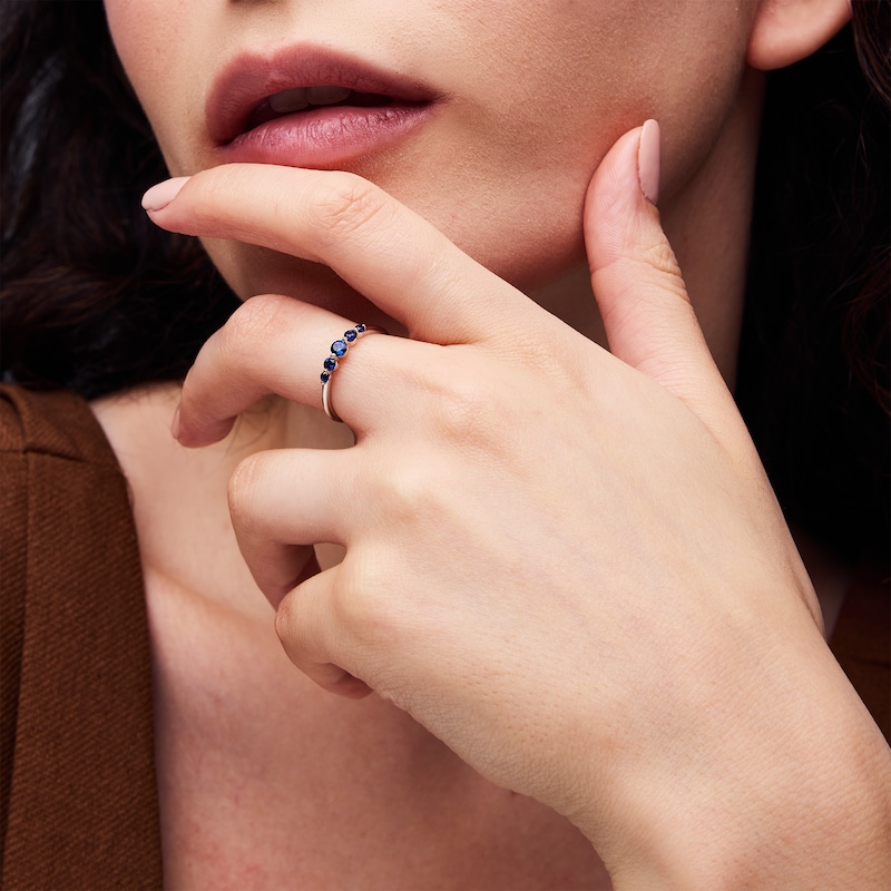Main Image 2 of Blue Lab-Created Sapphire Five-Stone Ring in Sterling Silver