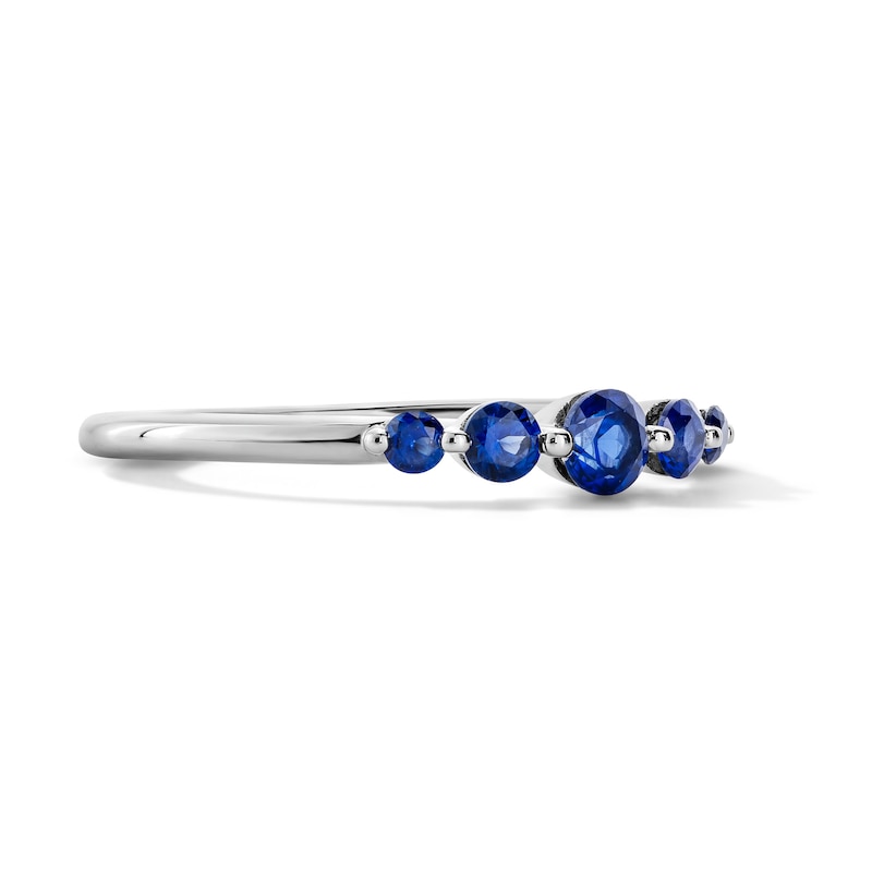 Main Image 3 of Blue Lab-Created Sapphire Five-Stone Ring in Sterling Silver