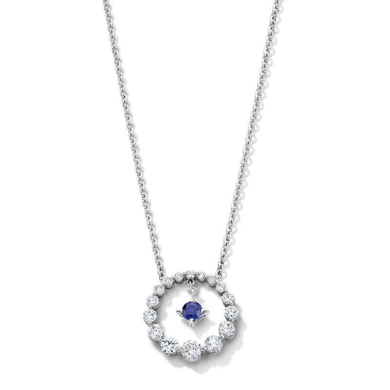 Main Image 1 of 7/8 CT. T.W. Lab-Grown Diamond  and Blue Lab-Created Sapphire Circle Necklace in Sterling Silver (F/VS2)