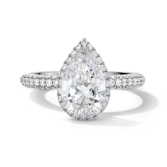 3 CT. T.w. Pear-Shaped Certified Lab-Grown Diamond Frame Engagement Ring in 14K White Gold (F/Vs2)
