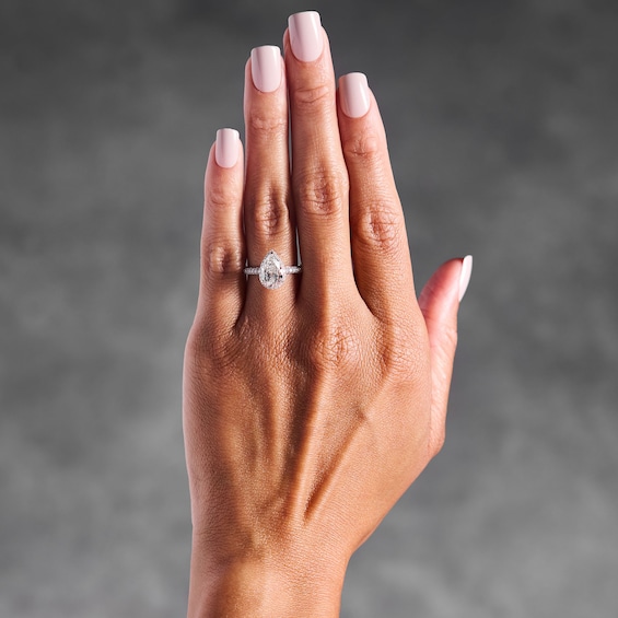 3 CT. T.w. Pear-Shaped Certified Lab-Grown Diamond Frame Engagement Ring in 14K White Gold (F/Vs2)