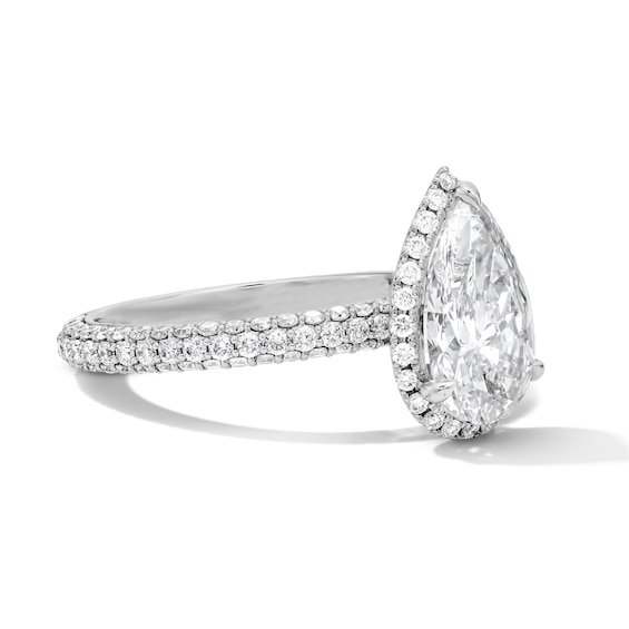 3 CT. T.w. Pear-Shaped Certified Lab-Grown Diamond Frame Engagement Ring in 14K White Gold (F/Vs2)