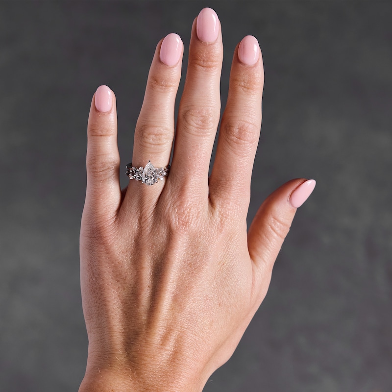 Main Image 2 of 2-1/4 CT. T.W. Pear-Shaped Certified Lab-Grown Diamond Hidden Frame Bridal Set in 14K White Gold (F/VS2)