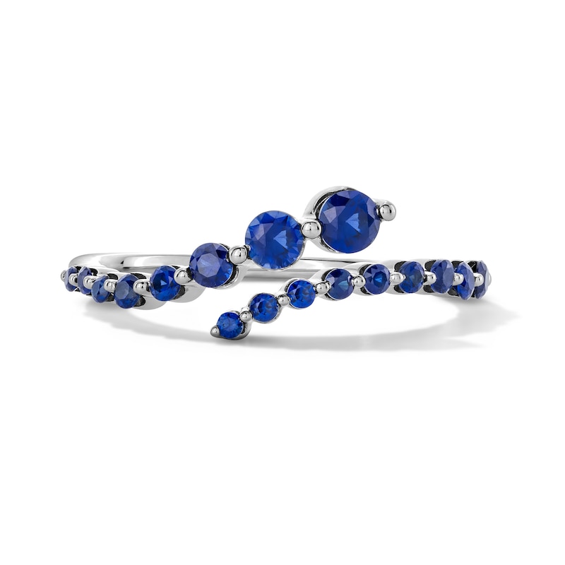 Main Image 1 of Blue Lab-Created Sapphire Bypass Ring in Sterling Silver