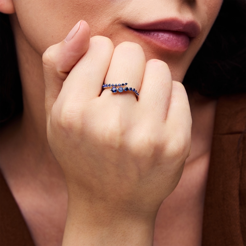 Main Image 2 of Blue Lab-Created Sapphire Bypass Ring in Sterling Silver