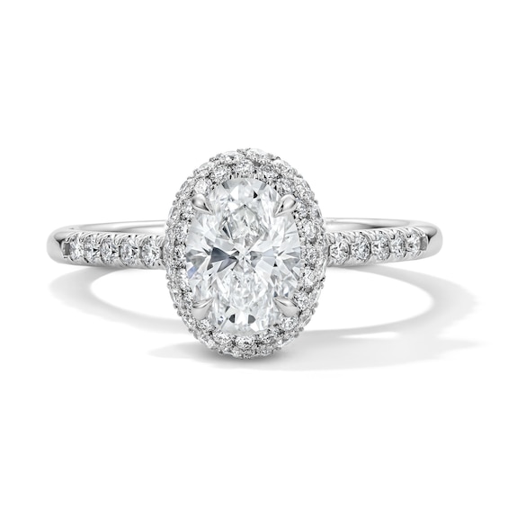 1-1/2 CT. T.w. Oval Certified Lab-Grown Diamond Frame Engagement Ring in 14K White Gold (F/Vs2)