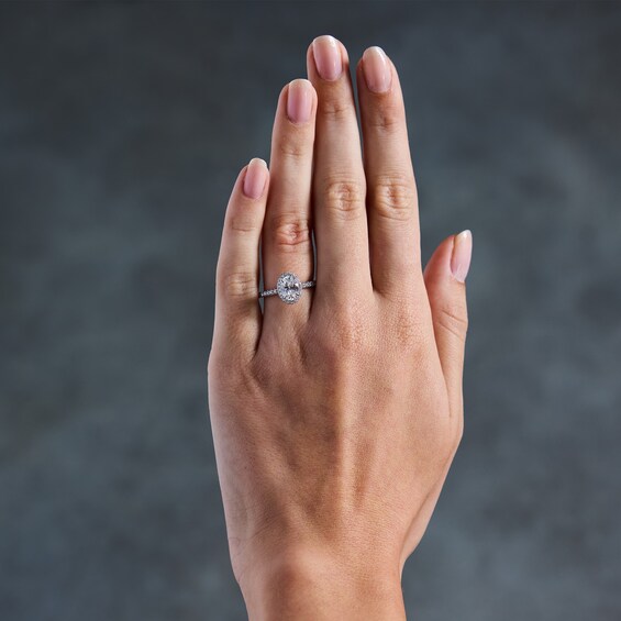 1-1/2 CT. T.w. Oval Certified Lab-Grown Diamond Frame Engagement Ring in 14K White Gold (F/Vs2)