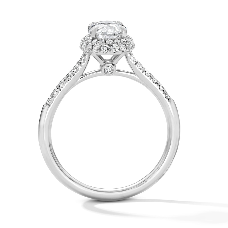 Main Image 2 of 1-1/2 CT. T.W. Oval Certified Lab-Grown Diamond Frame Engagement Ring in 14K White Gold (F/VS2)