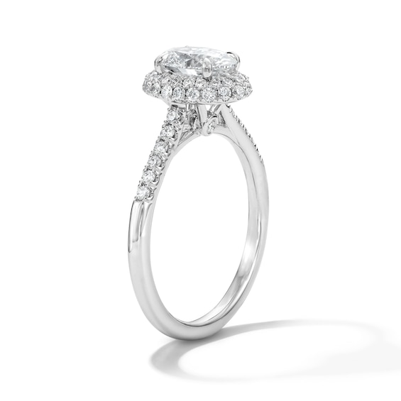 1-1/2 CT. T.w. Oval Certified Lab-Grown Diamond Frame Engagement Ring in 14K White Gold (F/Vs2)