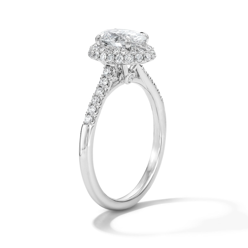 Main Image 4 of 1-1/2 CT. T.W. Oval Certified Lab-Grown Diamond Frame Engagement Ring in 14K White Gold (F/VS2)