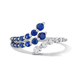 Blue Lab-Created Sapphire and 1/4 CT. T.W. Lab-Grown Diamond Bypass Ring in Sterling Silver (F/VS2)