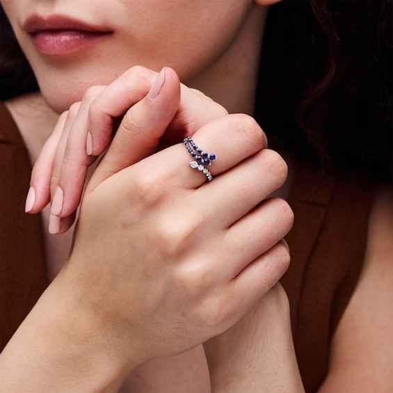 Blue Lab-Created Sapphire and 1/4 CT. T.w. Lab-Grown Diamond Bypass Ring in Sterling Silver (F/Vs2)