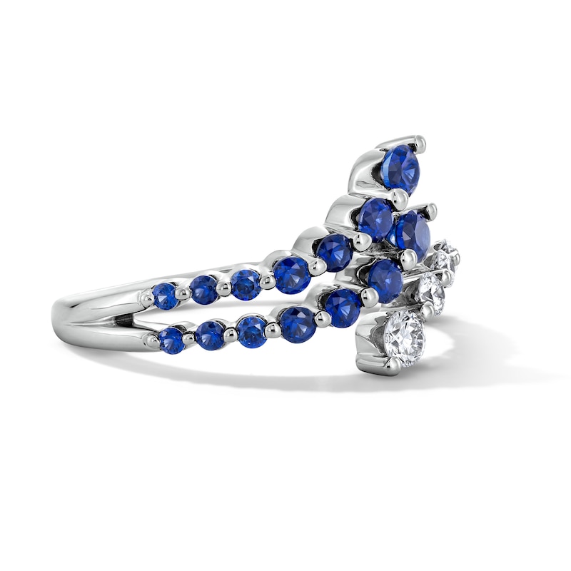 Main Image 3 of Blue Lab-Created Sapphire and 1/4 CT. T.W. Lab-Grown Diamond Bypass Ring in Sterling Silver (F/VS2)