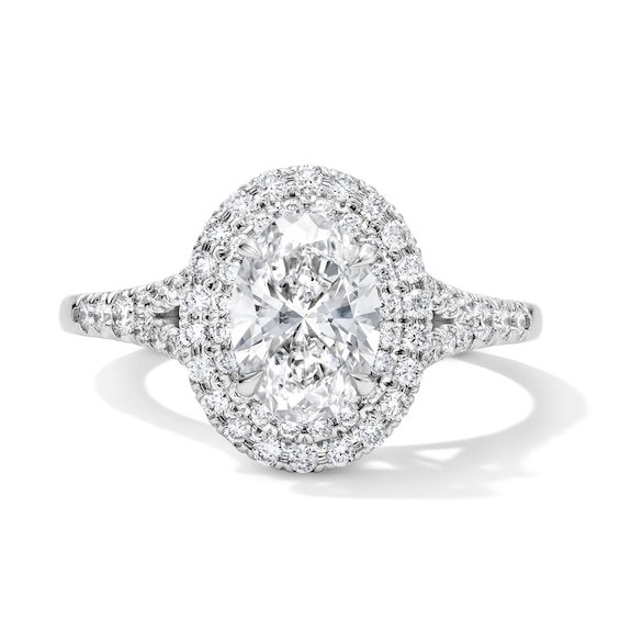 1-1/2 CT. T.w. Oval Certified Lab-Grown Diamond Frame Engagement Ring in 14K White Gold (F/Vs2)