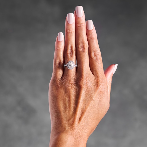 1-1/2 CT. T.w. Oval Certified Lab-Grown Diamond Frame Engagement Ring in 14K White Gold (F/Vs2)
