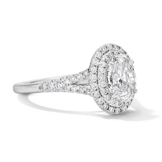 1-1/2 CT. T.w. Oval Certified Lab-Grown Diamond Frame Engagement Ring in 14K White Gold (F/Vs2)