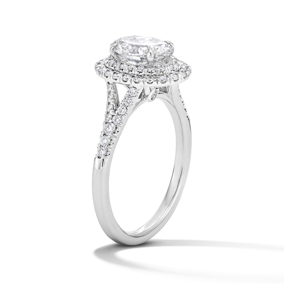 1-1/2 CT. T.w. Oval Certified Lab-Grown Diamond Frame Engagement Ring in 14K White Gold (F/Vs2)