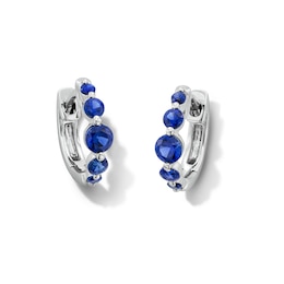 Blue Lab-Created Sapphire Five-Stone Huggie Hoop Earrings in Sterling Silver